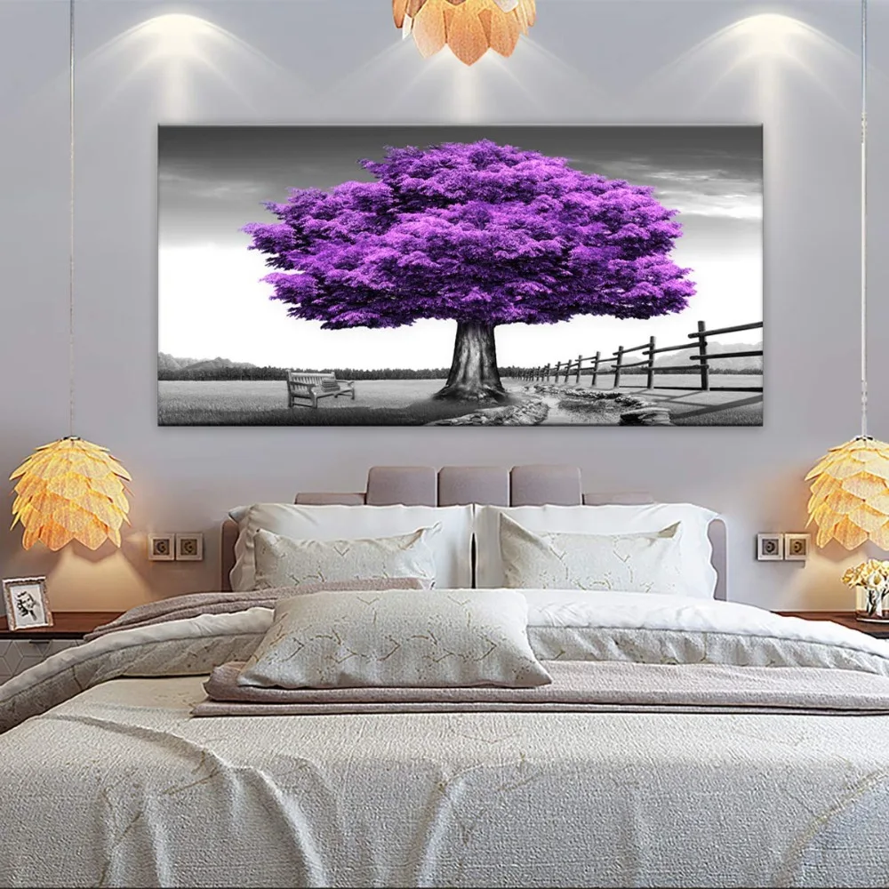 Painting Canvas Purple Tree Landscape Abstract Painting Canvas Wall Art