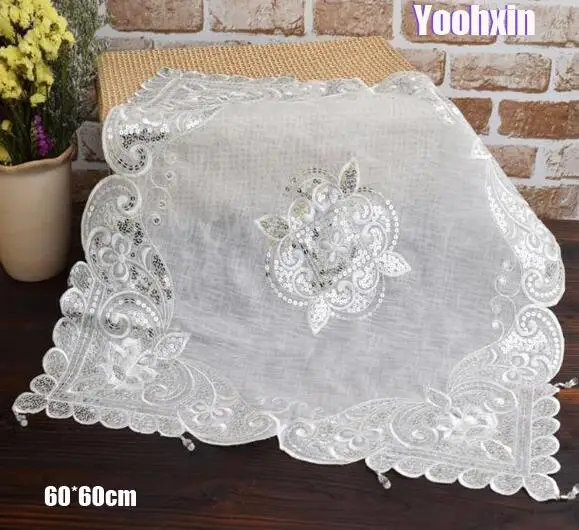 الفاخرة الأبيض الترتر مربع سماط طعام المنزل الجدول الغطاء القماش المطبخ الشاي القهوة المطرزة الدانتيل حفل زفاف ديكور