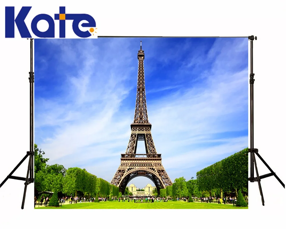 

Kate Eiffel Tower Backdrop Bluesky White Cloud Photo Scenic Photography Backdrops Customize Seamless Photo For Studio Custom