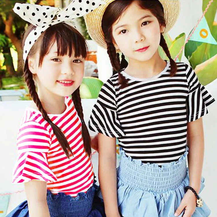 

Fashion stripes Kids Toddler Clothes Baby Girls Clothing summer Girl Short sleeves Tshirts Casual Blouse Tops Children's Clothes
