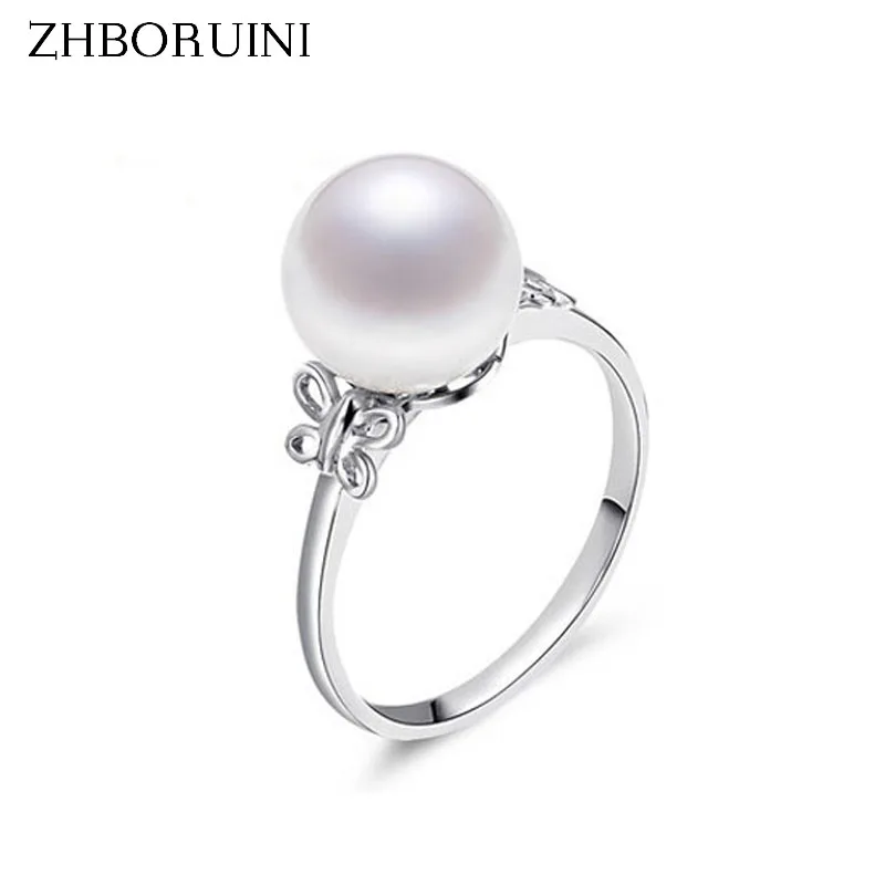 

ZHBORUINI 2017 Fashion Pearl Ring Jewelry Of Silver Butterfly Perfect Round Pearl Ring Rings 925 Sterling Silver For Women Gift