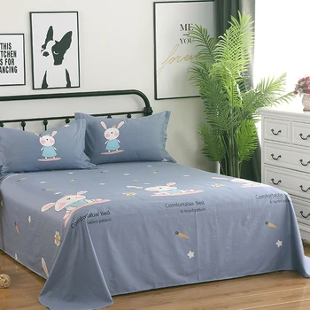 

3pcs Fashion cartoon stgle gray flat sheet pillow case 100% cottone Lovely rabbit sheet home textile twin full size adult/kids