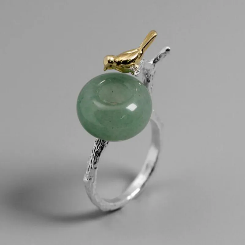 

JINSE Real 925 Sterling Silver Natural Stone Creative Handmade Designer Fine Jewelry Cute Retray Bird Rings for Women Bijoux