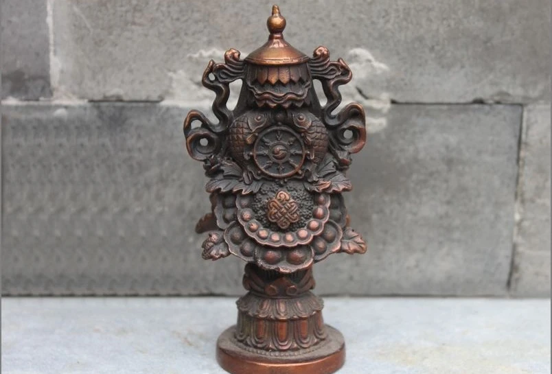 

Tibet Red Bronze Copper Buddhism adder Auspicious Eight treasures Mark statue a(5.19)