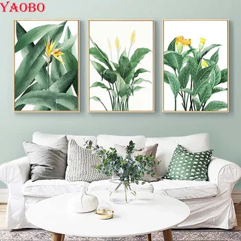 

Full Drill Square/Round 5D DIY Diamond Painting Banana Leaves Diamond Embroidery Mosaic Rhinestone Decoration Nordic Style 3pcs