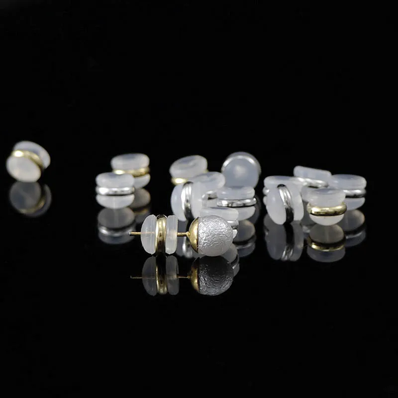 

10pcs Silicone Earplug Clear Rubber Gold Sliver Metal Circle Earrings Back Ear Stopper Accessory for Diy Jewelry Making Supplier