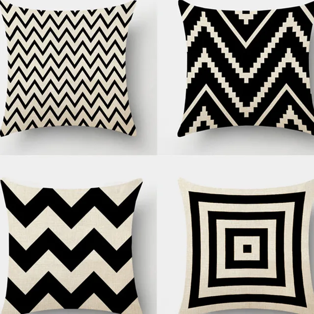 retro black and white stripe simple geometric linen pillow cover stripe offices