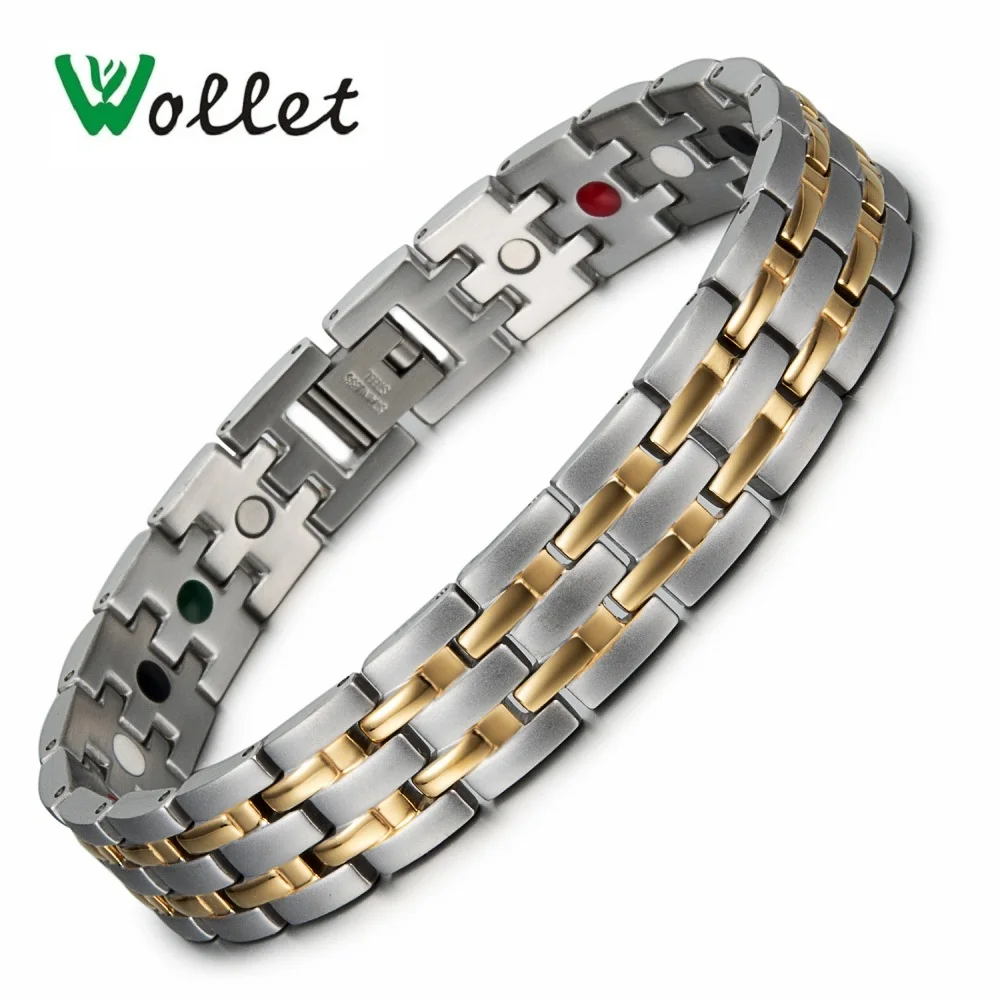 

Wollet Jewelry Health Care Bracelet Bangle for Men Magnetic 316L Stainless Steel Charm 5 in 1 Gold Silver Color Healing Energy