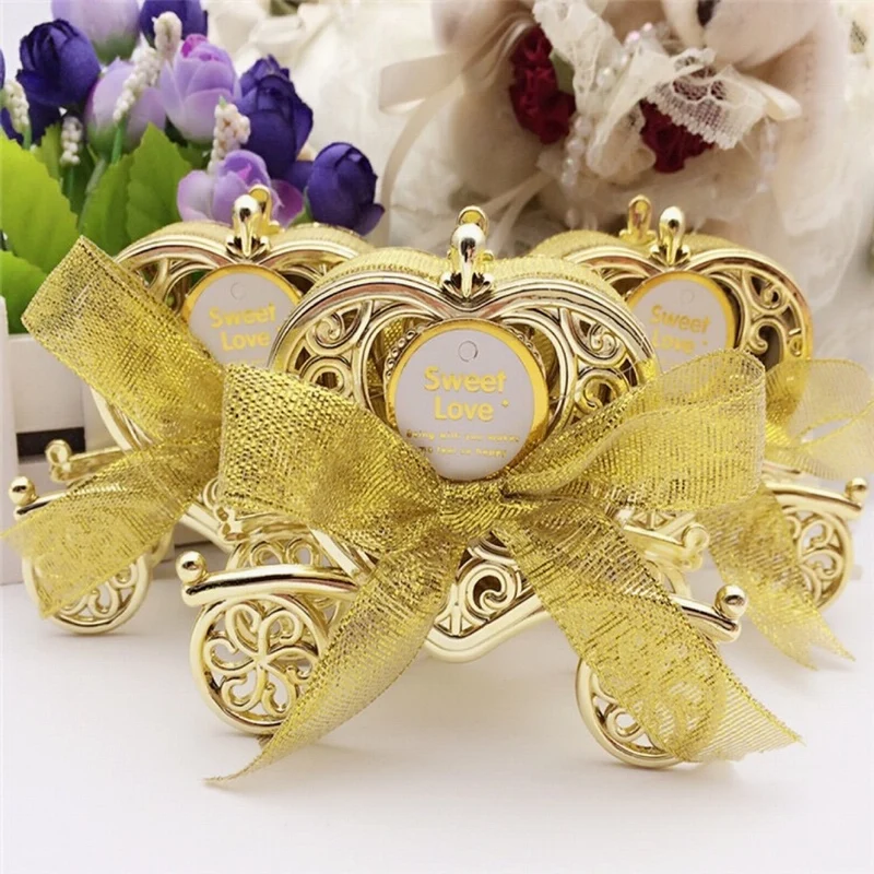 

Love Carriage Wedding Candy box Party Favors Gift Chocolate Box Gold and Silver Box for Wedding Baby Birthday Party 100pcs