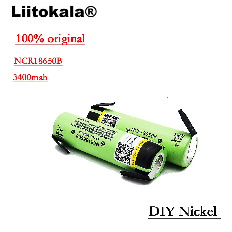 

2PCS 2017 liitokala 18650 3400 Battery 3400mAh 3.7V NCR18650B Rechargeable Li-ion Battery for Flashlight for +DIY nickel