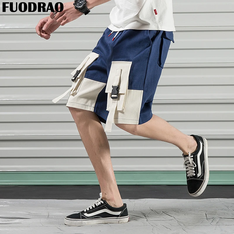FUODRAO, винтажные повседневные шорты, мужские, пэчворк, хлопок, лето, хип-хоп стиль, уличная одежда, корейский стиль, карго, шорты для мужчин, D012