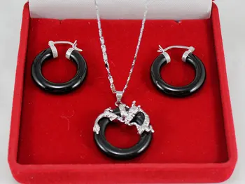 

25mm Black dragon pendant hood earring Jades Jewelry set jade crystal