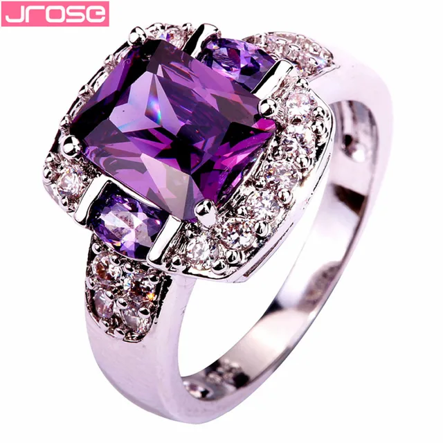 JROSE Engagement Purple & White CZ Silver Color Ring Size 6 7 8 9 10 11 12 13 Pa JROSE Engagement Purple & White CZ Silver Color Ring Size 6 7 8 9 10 11 12 13 Pa