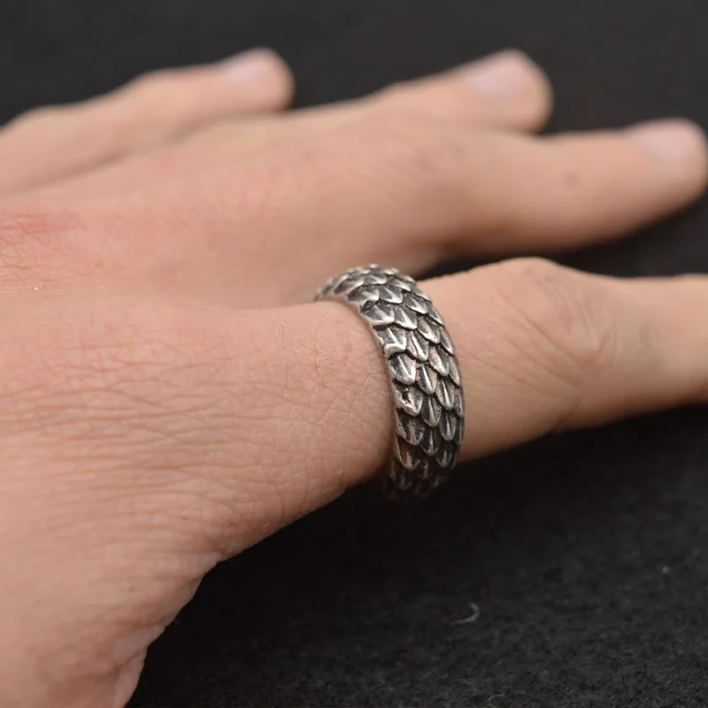 1pcs Viking Dragon Rings Jewelry Feather Ring Unique Dragonscale Rings For Women Men Size 8 Antique Silver RG96