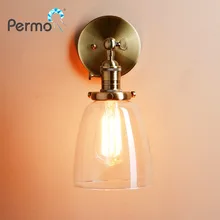 PERMO Modern Vintage Filament Wall Light Sconce Lamp Socket Rustic Glass Lampshade Antique Copper Loft Cafe Wall Lamp CE marked цена PERMO Modern Vintage Filament Wall Light Sconce Lamp Socket Rustic Glass Lampshade Antique Copper Loft Cafe Wall Lamp CE marked цены онлайн