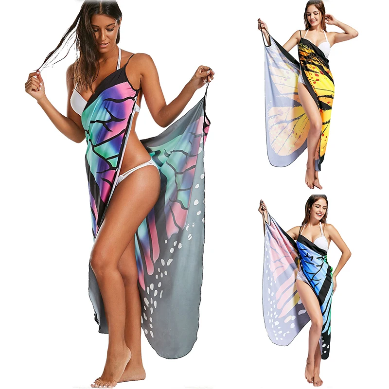 Пляжное платье-комбинация с принтом, летняя пляжная одежда, женские туники, богемное пляжное платье с бабочкой, большой размер