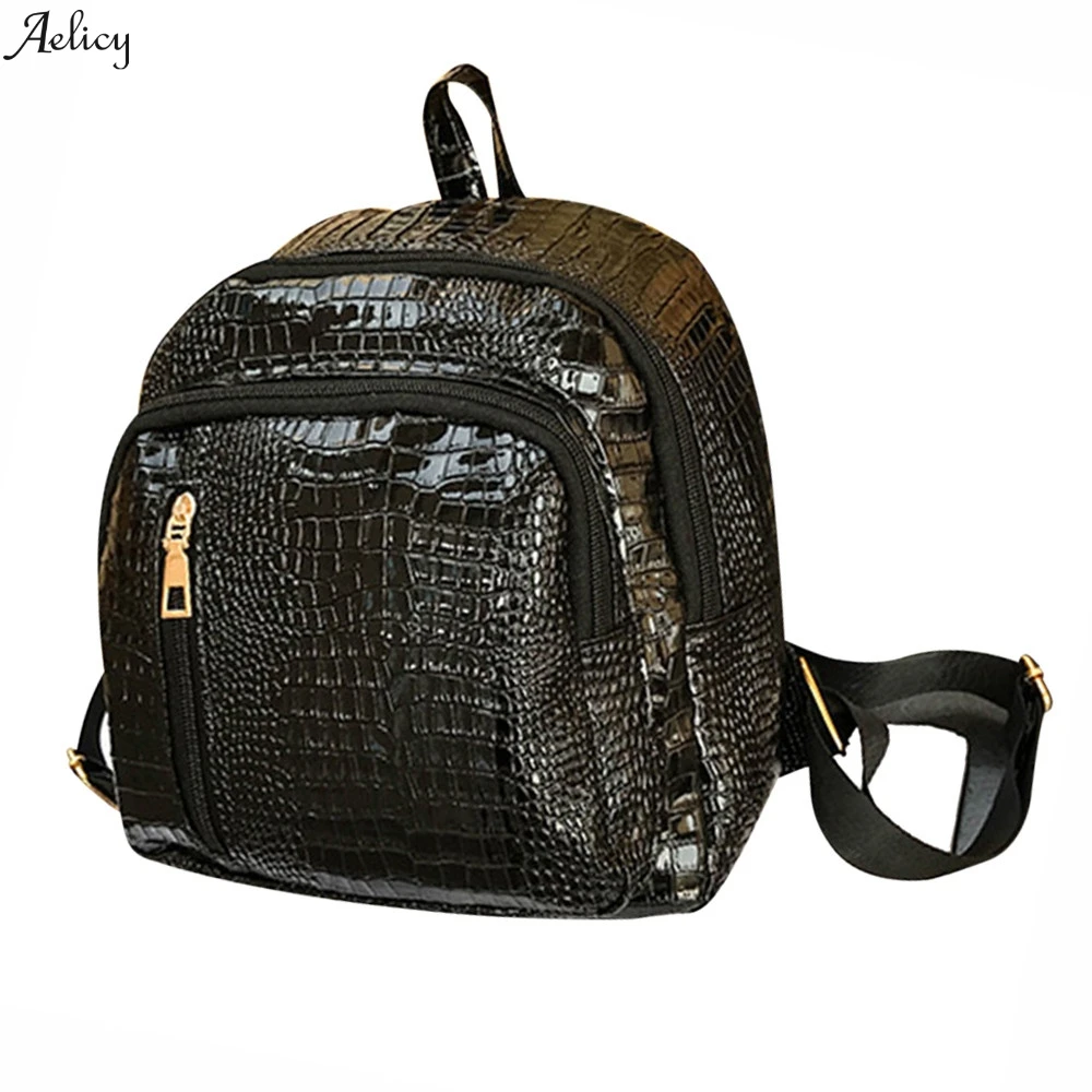 

New Zipper Patchwork High Quality Mini Solid Women's Solid Stone Pattern Shoulder Bags Backpack Mini Travel Rucksack 2019