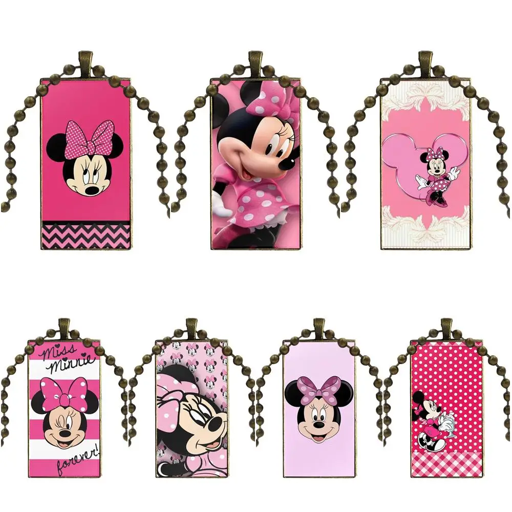 

Glass Cabochon Pendant Necklace Rectangle Fashion Necklace For Women Handmade Girls Cute Cartoon Minnie Mouse