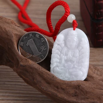 

Genuine natural A-class Burmese stone pendant necklace large carved thousands of Guanyin pendant male models JADES jewelry