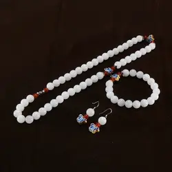 Zheru ювелирные изделия из печати чистый натуральный Синьцзян нефритовый белый Нефритовое ожерелье Орхидея комплект из браслета и серег