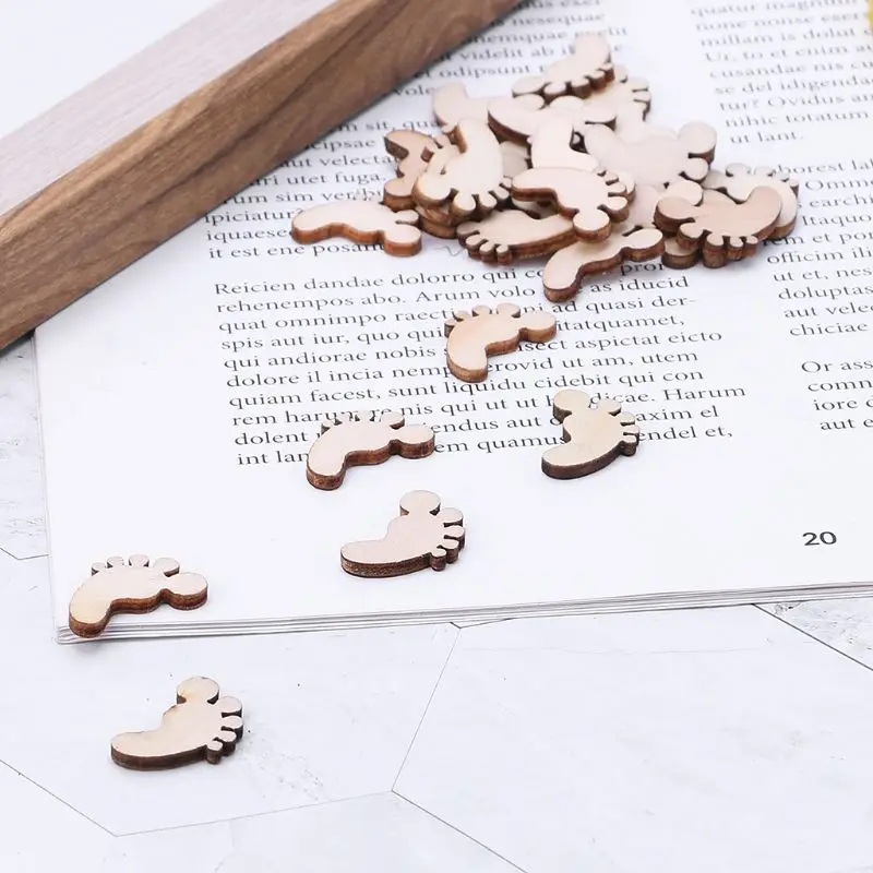 

100pcs Laser Cut Wood Foot Embellishment Wooden Shape Craft Wedding Decor