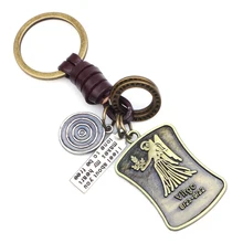 12 constellation keychain couple personality leather key chain fashion men and women accessories new 2019 sleutelhanger wholesale real black blue grey pink python leather key chain customize keychain gift men women xmas family birthday couple gifts