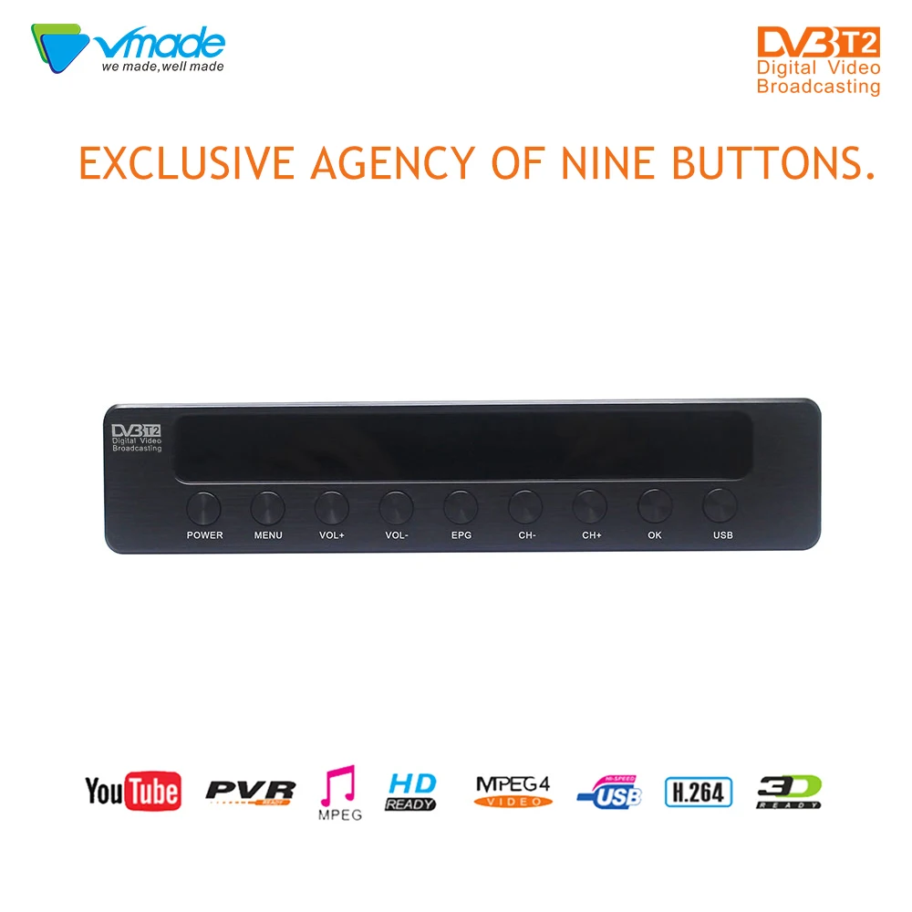 

Vmade high Digital terrestrial receiver DVB-T2 Nine key full HD 1080P DVB TV BOX with USB 2.0 Support H.264 MPEG-2/4 SET TOP BOX
