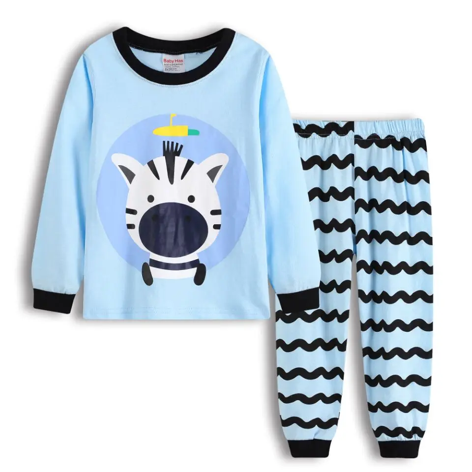Весенне-Осенняя детская одежда для сна с принтом животных пижамы с длинными рукавами для маленьких мальчиков и девочек хлопковая ночная рубашка детские пижамы, комплекты пижам