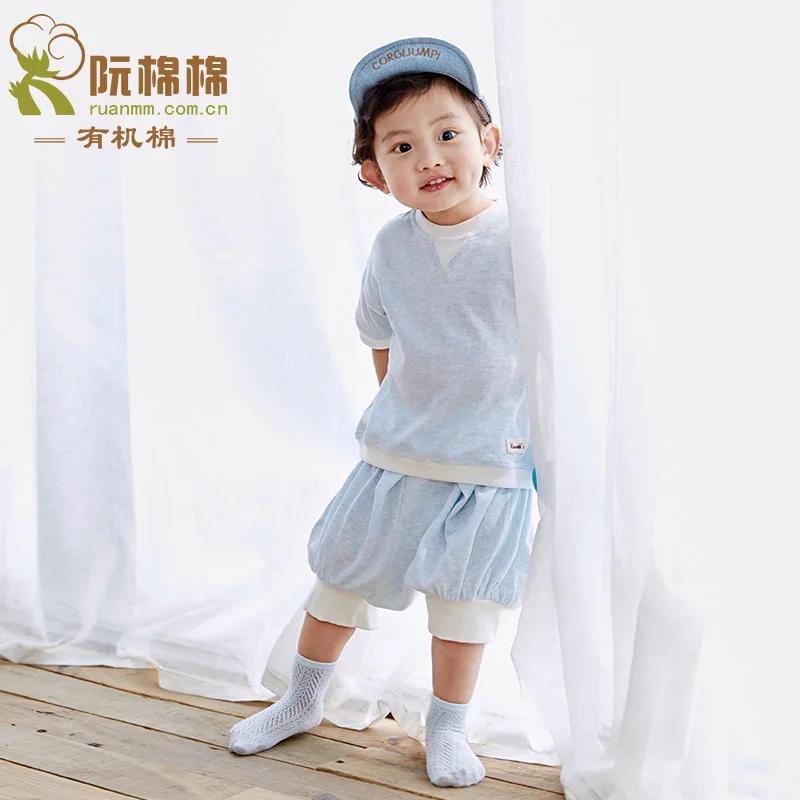 

RuanMM organic cotton baby T-shirt with short sleeves and round collar Light and breathable