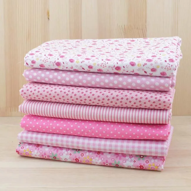 

Thin Cotton Fabric Patchwork For Sewing Scrapbook Cloth Fat Quarters Tissue For Quilt Needlework Pattern 50x50cm Pink 7pcs