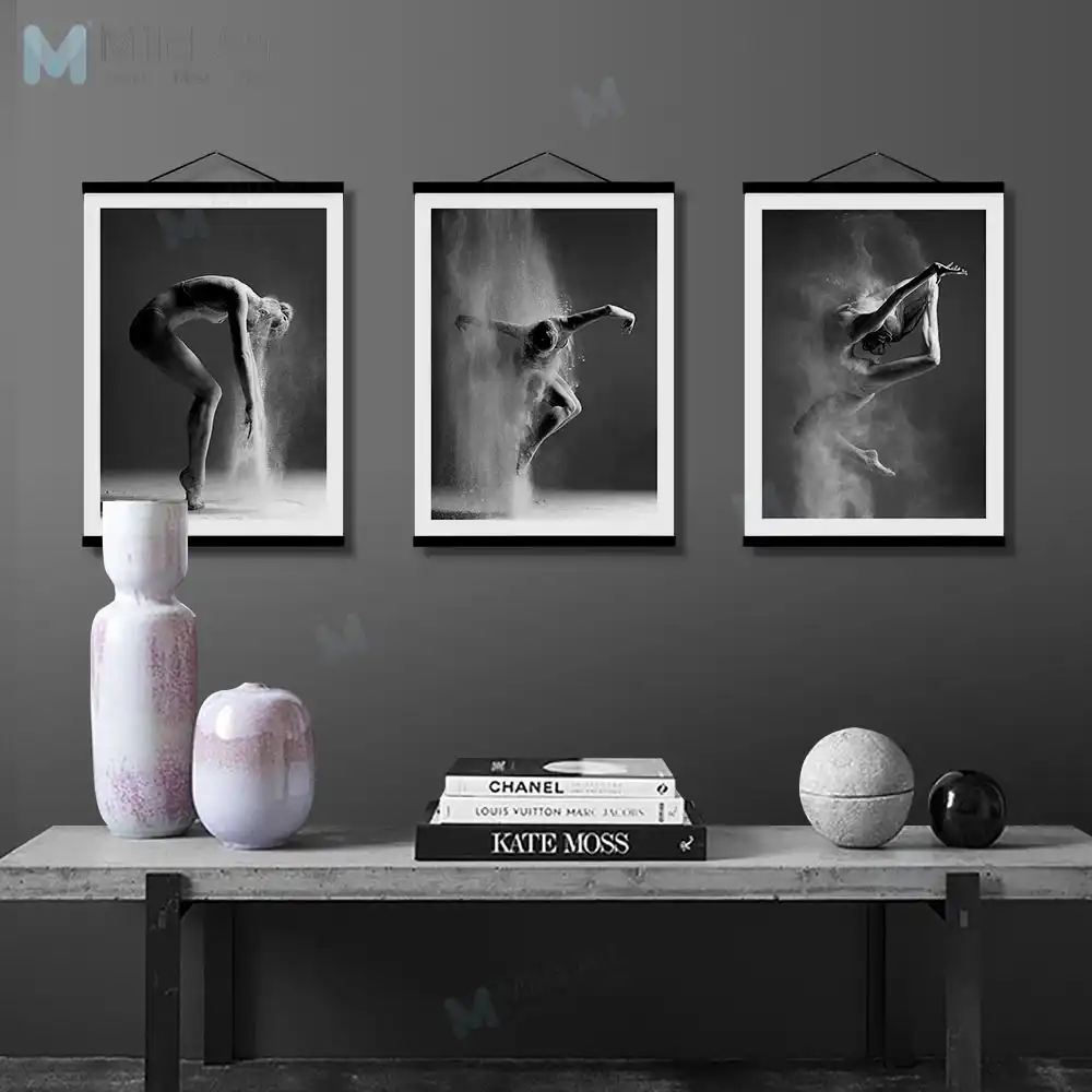 Black White Elegant Ballet Dance Girl Figure Wood Framed Posters