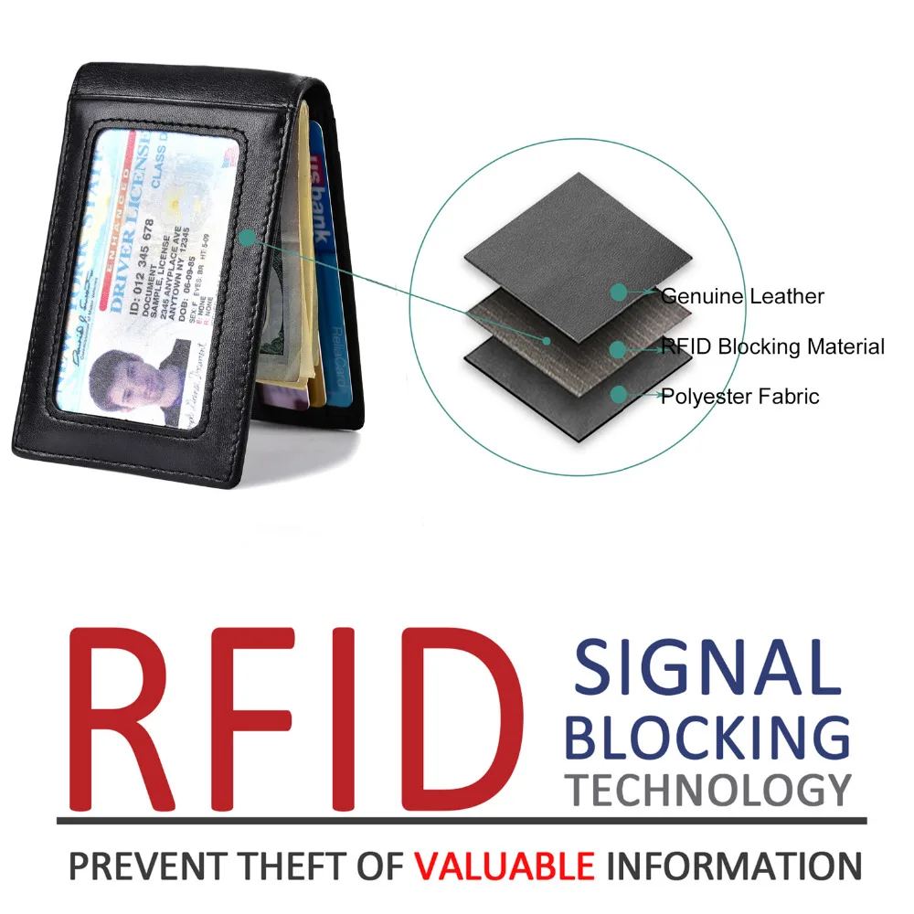 Мужские тонкие двойные кожа короткие бумажник Front Pocket Wallet RFID зажим для денег usd
