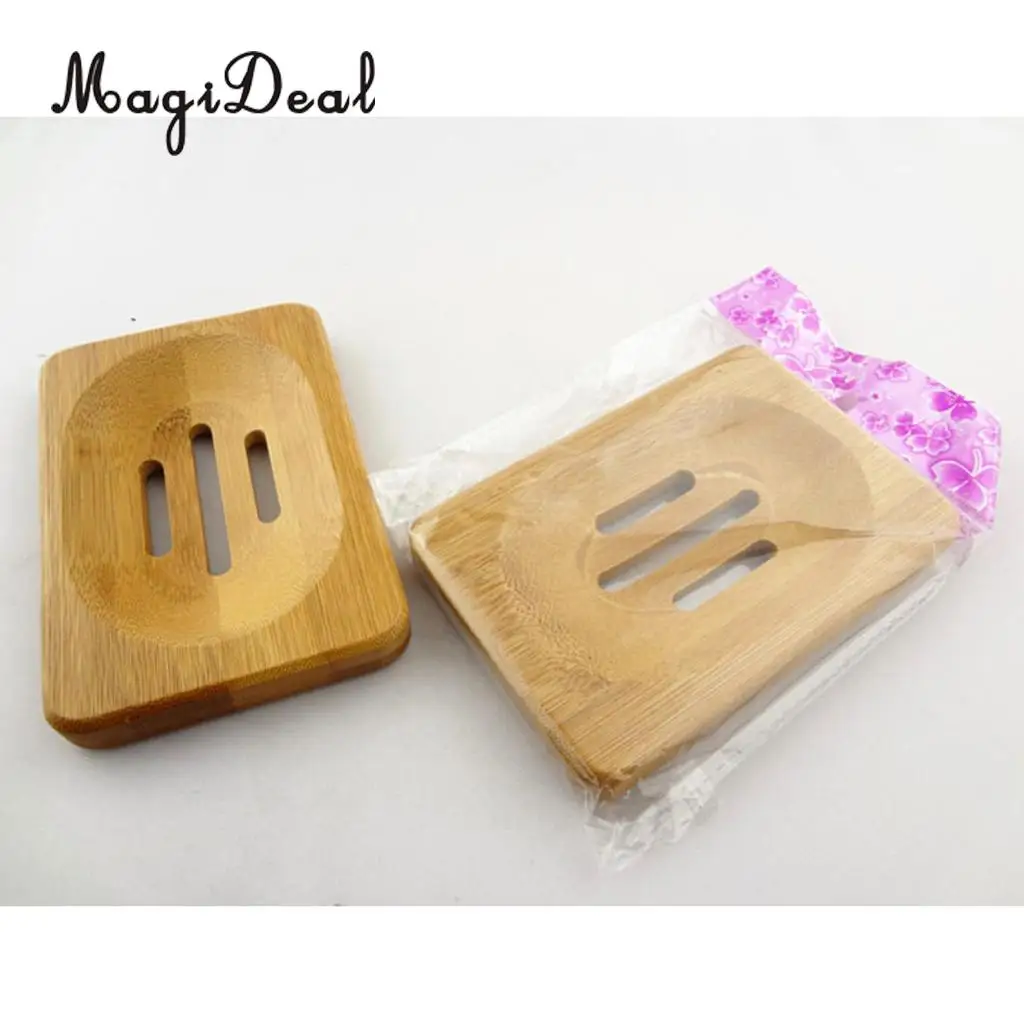 MagiDeal Bamboo Soap Holder Dish Bathroom Shower Storage Support Plate Stand Handmade