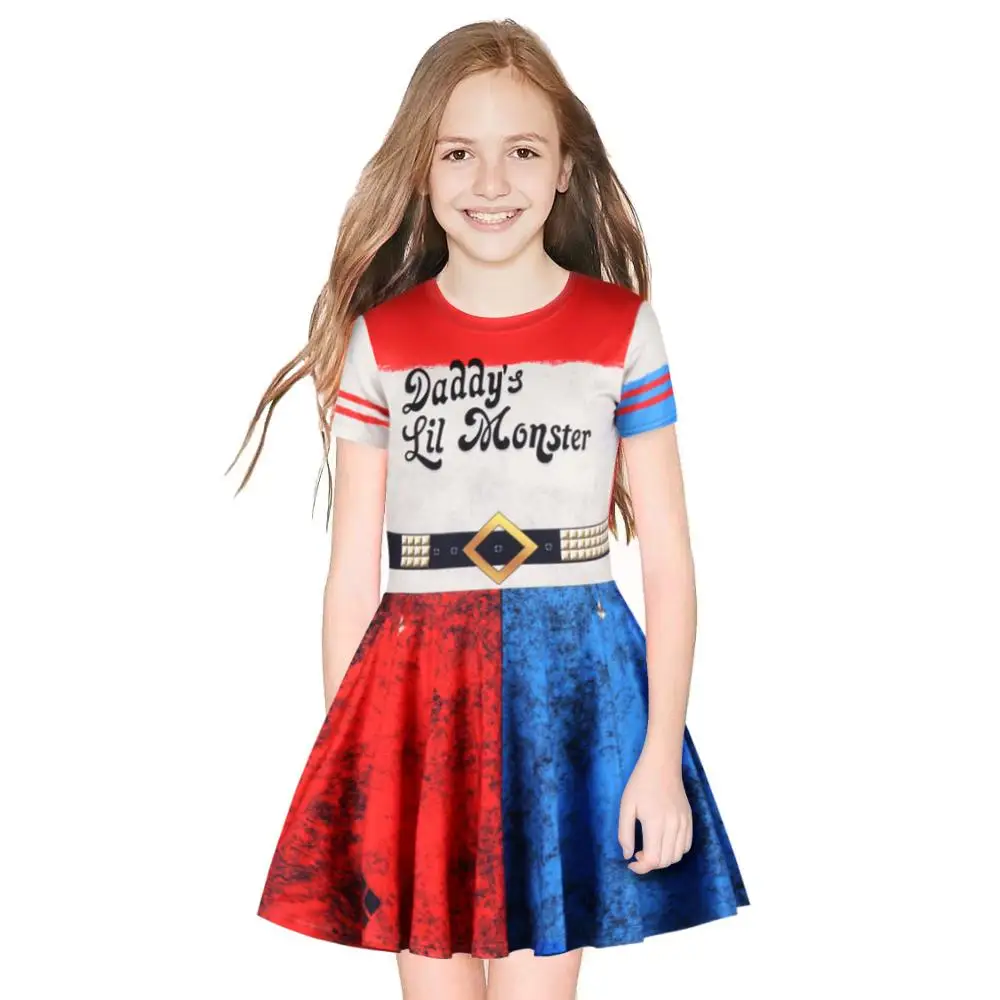 

2019 Spring Summer New Digital Print Girls Short Sleeve Round Neck Dress Girl Loose Cartoon Pattern Princess Dress 8-11T