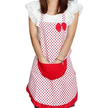 

Fashion Cotton Dot Kitchen Apron Woman Cooking Salon de Pinafore Apron Dress Vintage -35