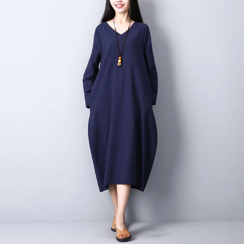 P Ammy Fashion Oversized Cotton & Linen Solid Color Dress 2018 Spring ...