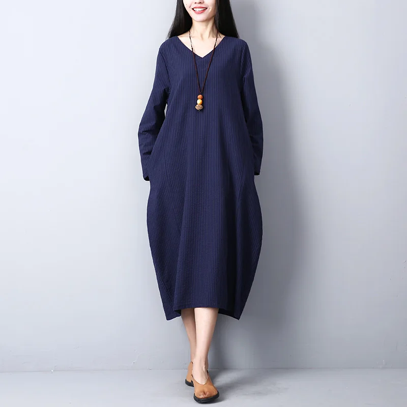 P Ammy Fashion Oversized Cotton & Linen Solid Color Dress 2018 Spring