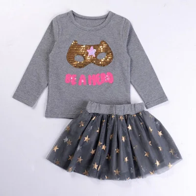 Humor bear/Одежда для маленьких девочек г. Новая весенне-осенняя футболка с длинными рукавами+ розовое платье принцессы Детская одежда Одежда для девочек - Цвет: gray 237