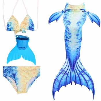 

2020 Girls Swimming Mermaid Tails with Monofin,Kid Bikini Dress Little Mermaid Tail Costume Children Bathing Swimwear Swimsuit