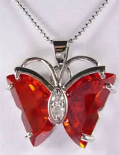 

Wonderful red crystal butterfly Pendant Necklace 17'' ^^^@^Noble style Natural Fine jewe FREE SHIPPING
