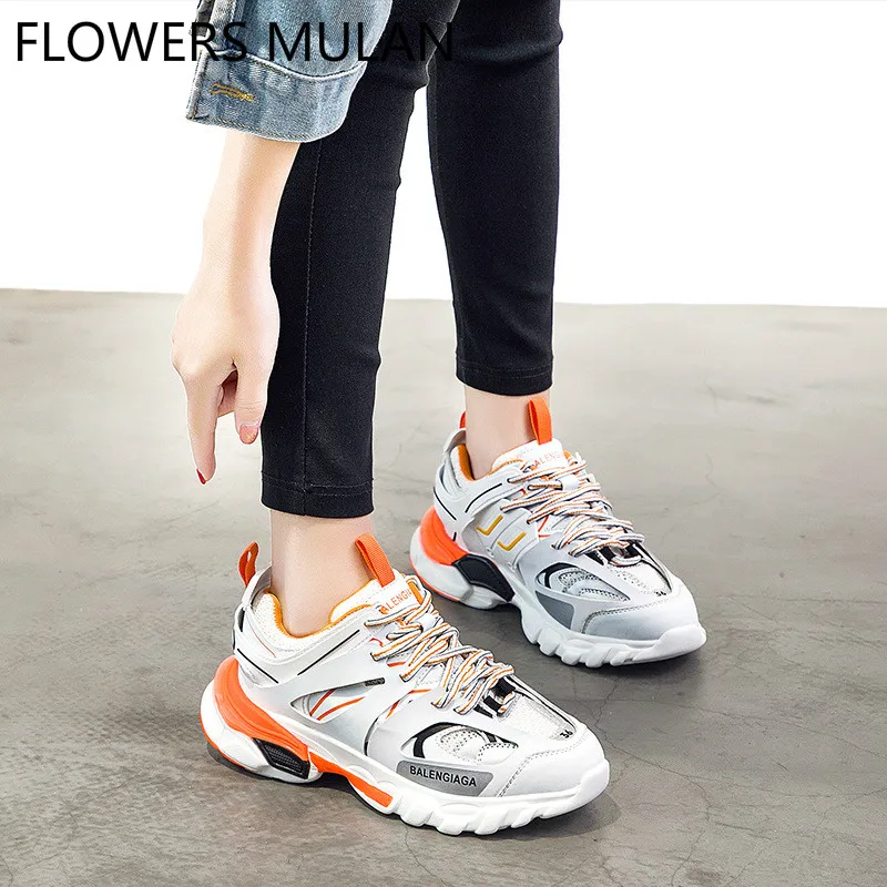 

Mixed Color Shoes Woman Sneakers Round Toe Rubber Heel Zapatos De Mujer Double Color Lace Shoes Woman Spring New 2019 Runway