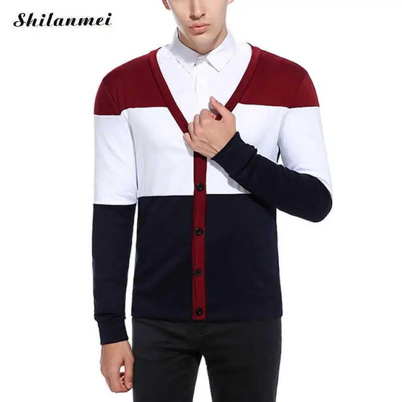 Autumn Black Brand Men Sweater Knitted Striped Slim Fit