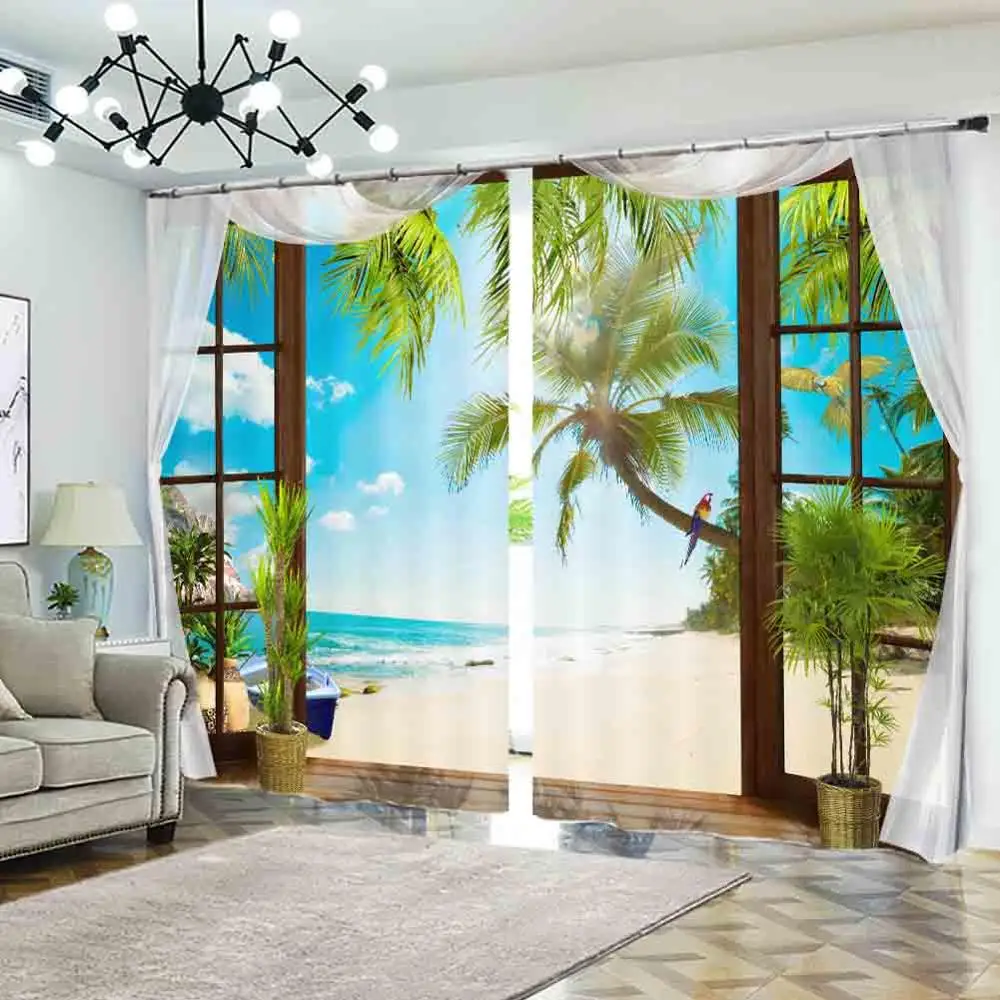 

Digital fresco Tropical view 3D Window Curtains Living Room bedroom Drapes Rideaux factory Customized size shower Shading cloth