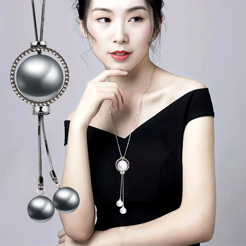 LEEKER, готический стиль, имитация большого жемчуга, ожерелье, регулируемые линии, подвески для женщин, крупная Серебряная черная длинная цепочка, 048 LK9