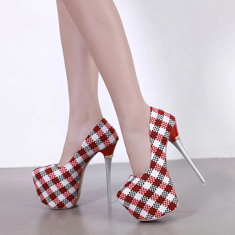 

Luxury Brand Plaid Sexy Ladies High Heels Women Platform Shoes 2019 Woman Party Shoes Fashion Pumps Super High Heel 16cm YX1086