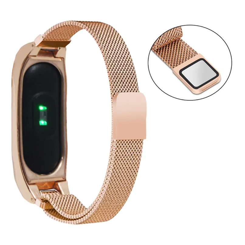 Ремешок для часов + защитный чехол Xiaomi Mi Band 2 роскошный браслет из нержавеющей