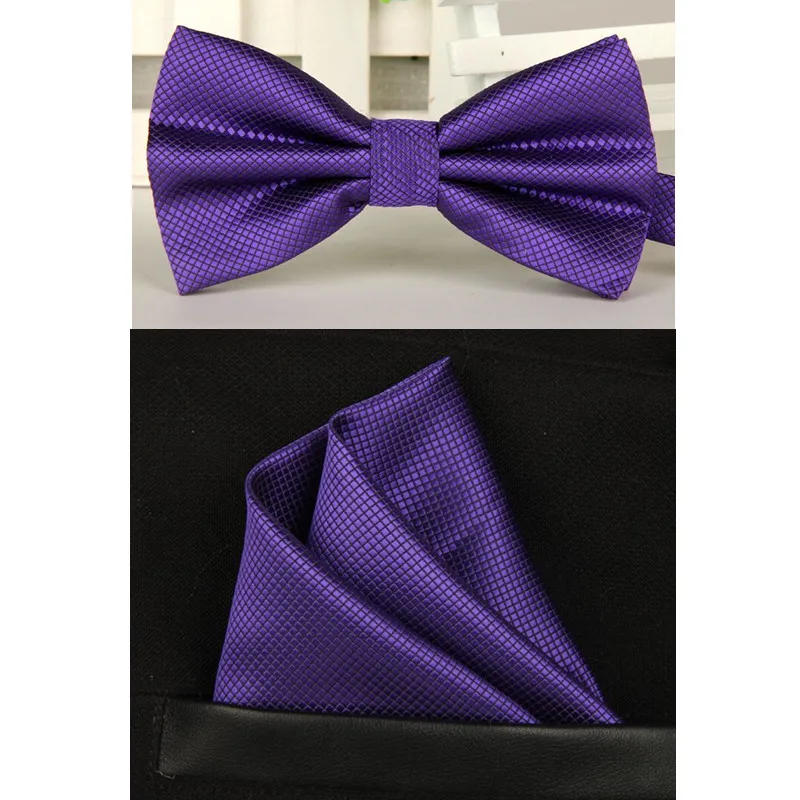 purple SHENNAIWEI Шелковый однотонный деловой галстук-бабочка для мужчин, винтажный фиолетовый, черный, желтый, серебристый Свадебный галстук-бабочка, карманный квадратный платок, набор, lote - Цвет: purple