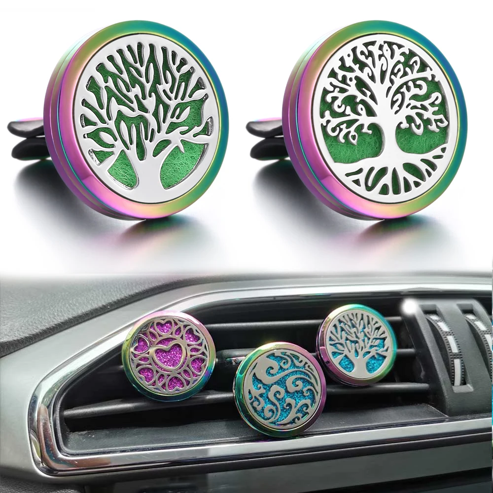 

2019 New Colorful Aromatherapy Jewelry Tree of Life Car Perfume Diffuser Essential Oil Diffuser Car Clip Lockets with 10pcs Pads