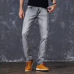 Новое поступление 2018, модные мужские джинсы, тонкие прямые брюки, светло-серые, оптовая продажа