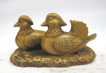 

6"Chinese Folk Fengshui Bronze mandarin duck aix galericulata Bird Statue Crafts Statues